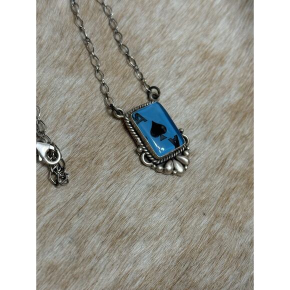 Native American SW Sterling Silver Ace Spades Card Necklace Gamble Texas Holdem - Picture 5 of 11